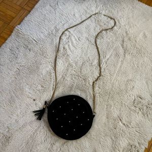 Vintage Faux Suede Bag with Gold Details